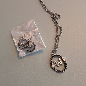 Wednesday Addams Inspired Nevermore Silver Necklace and Earring Set